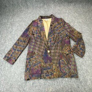 VTG 90s Kensington Square Blazer Women L Multicolor Abstract Boho Artsy Festival